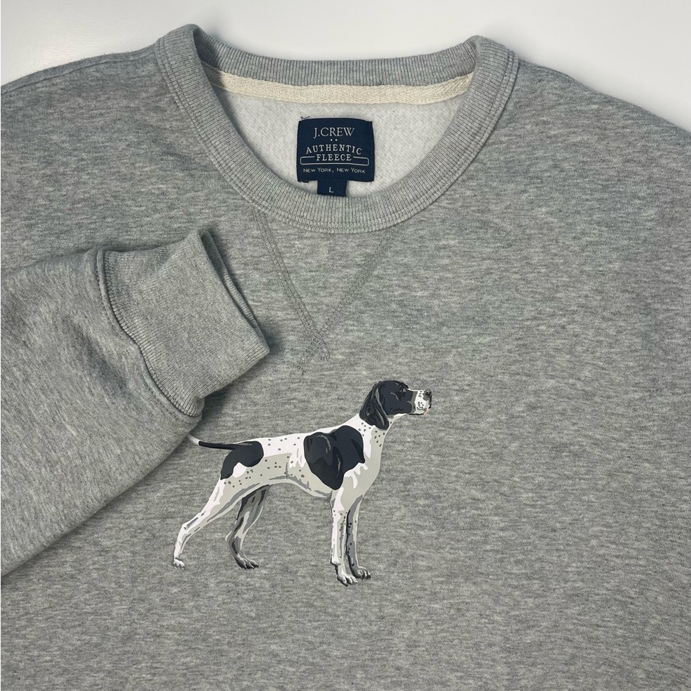 J. Crew Authentic Fleece Pointer Dog Sweatshirt Men's LARGE Gray Long Sleeve